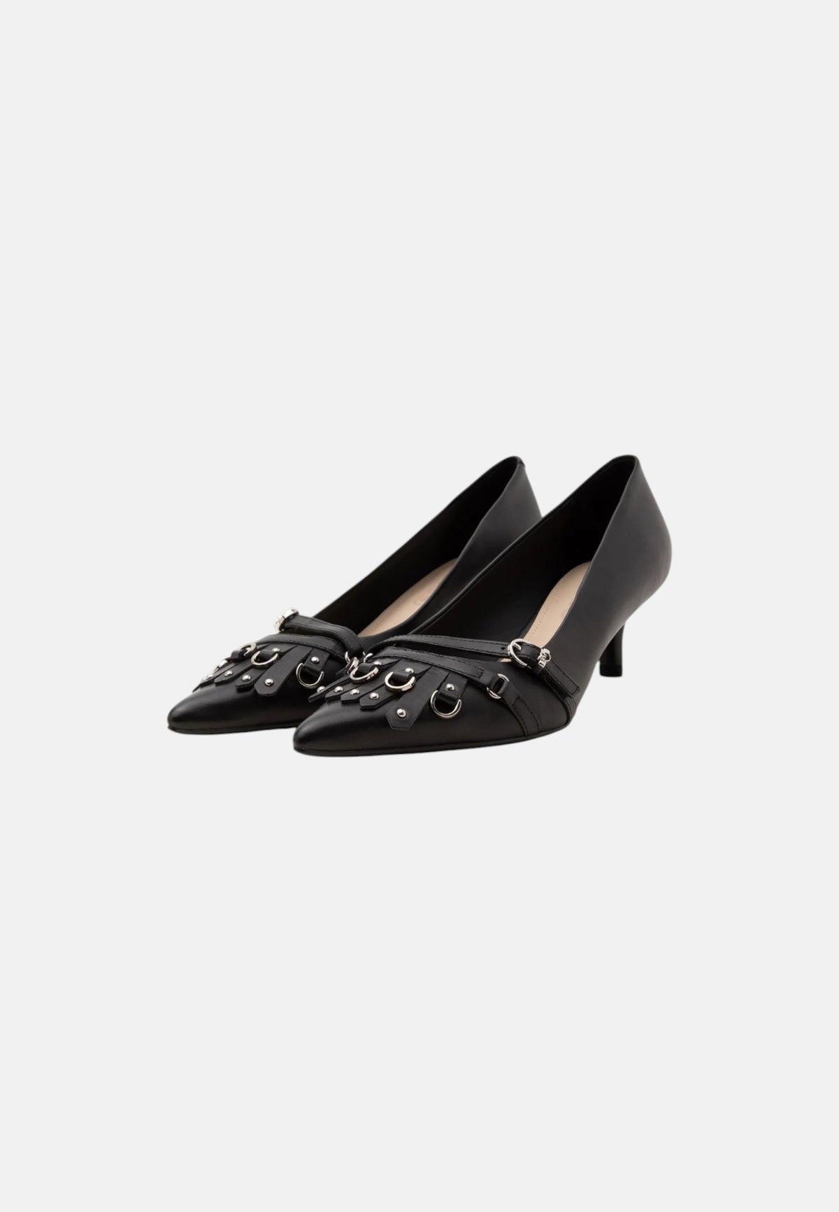 Décolleté in pelle con cinturini e frange Pinko Black