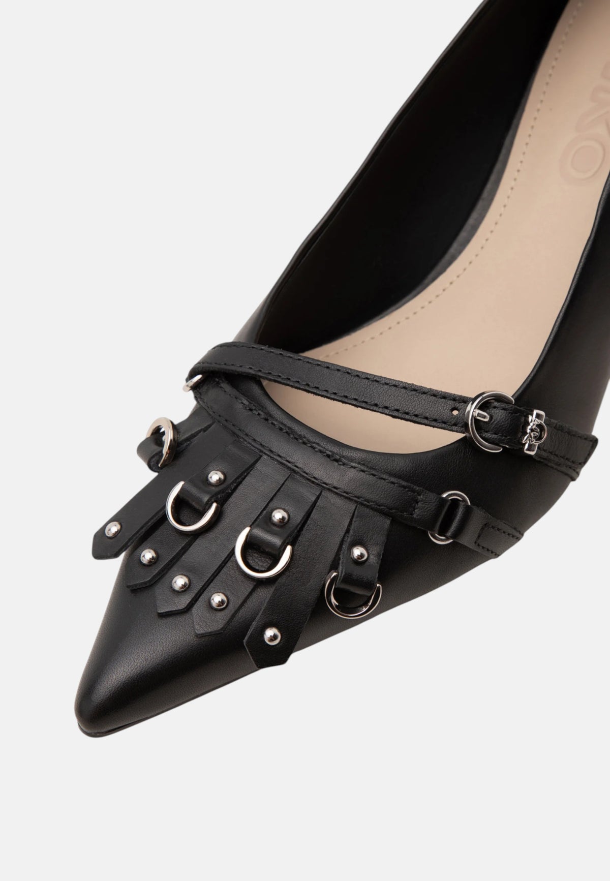 Décolleté in pelle con cinturini e frange Pinko Black