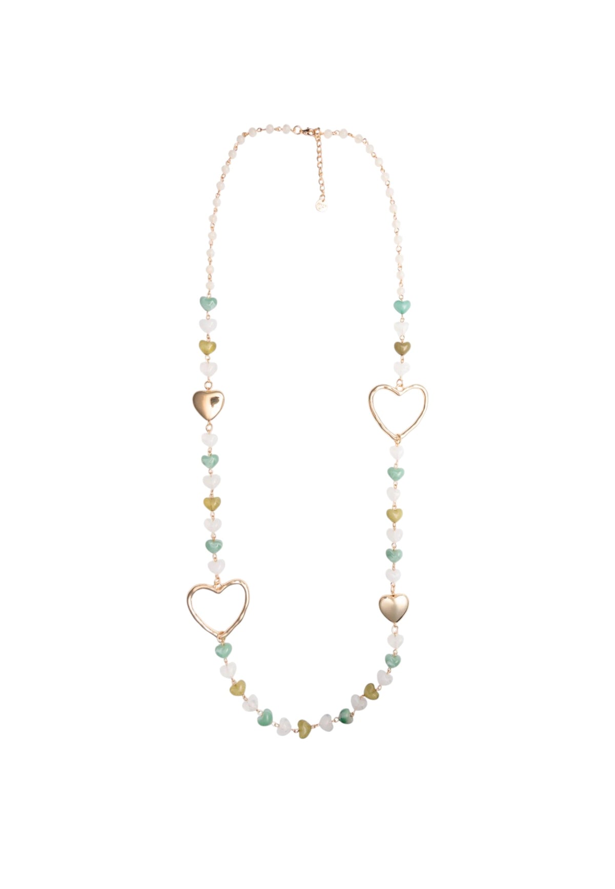 Collana lunga metallo pietre cuore acrilico multi verde Bianco/verde