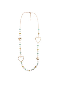 Collana lunga metallo pietre cuore acrilico multi verde Bianco/verde