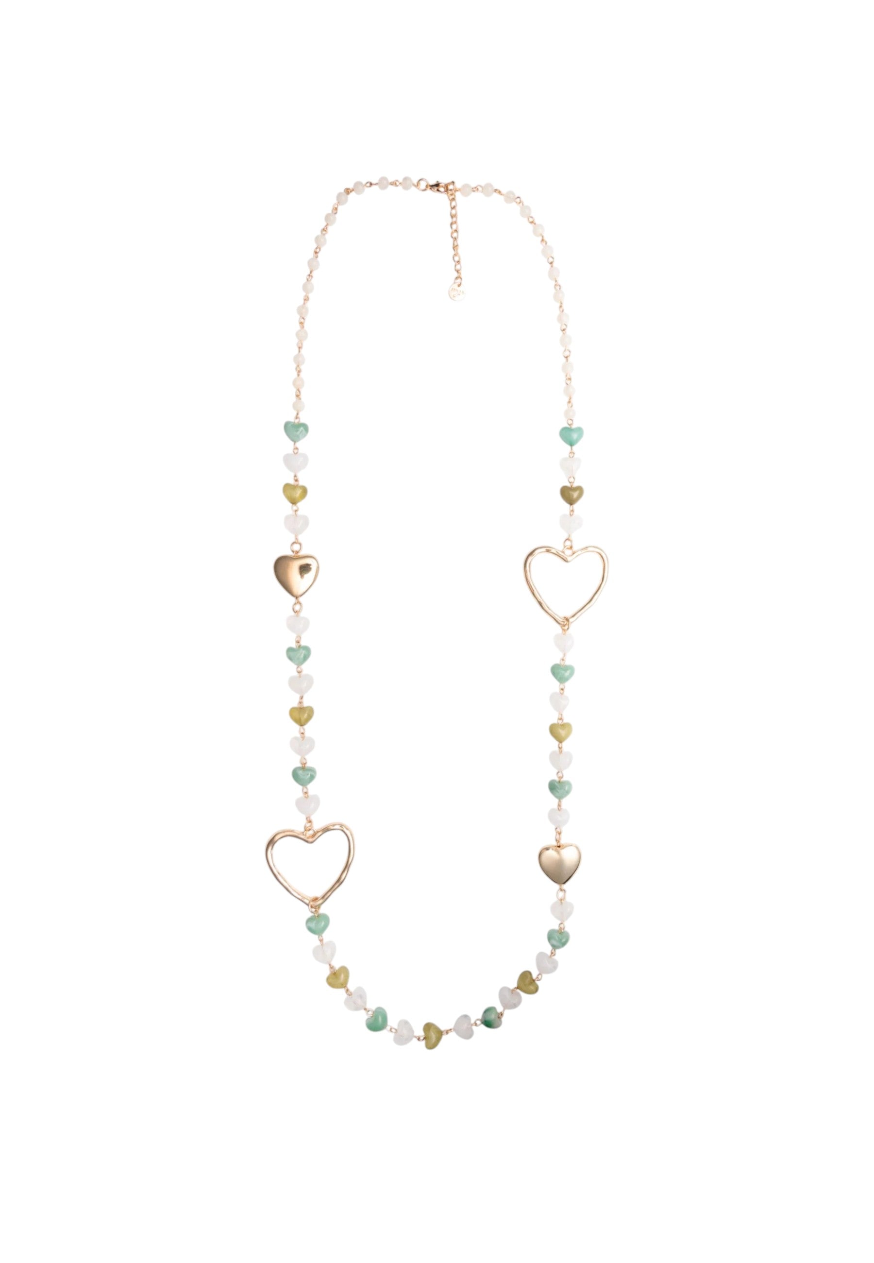 Collana lunga metallo pietre cuore acrilico multi verde Bianco/verde