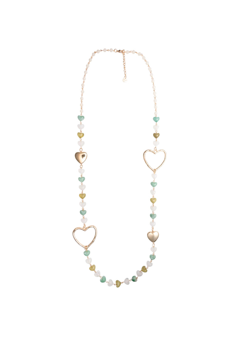 Collana lunga metallo pietre cuore acrilico multi verde Bianco/verde