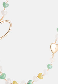 Collana lunga metallo pietre cuore acrilico multi verde Bianco/verde