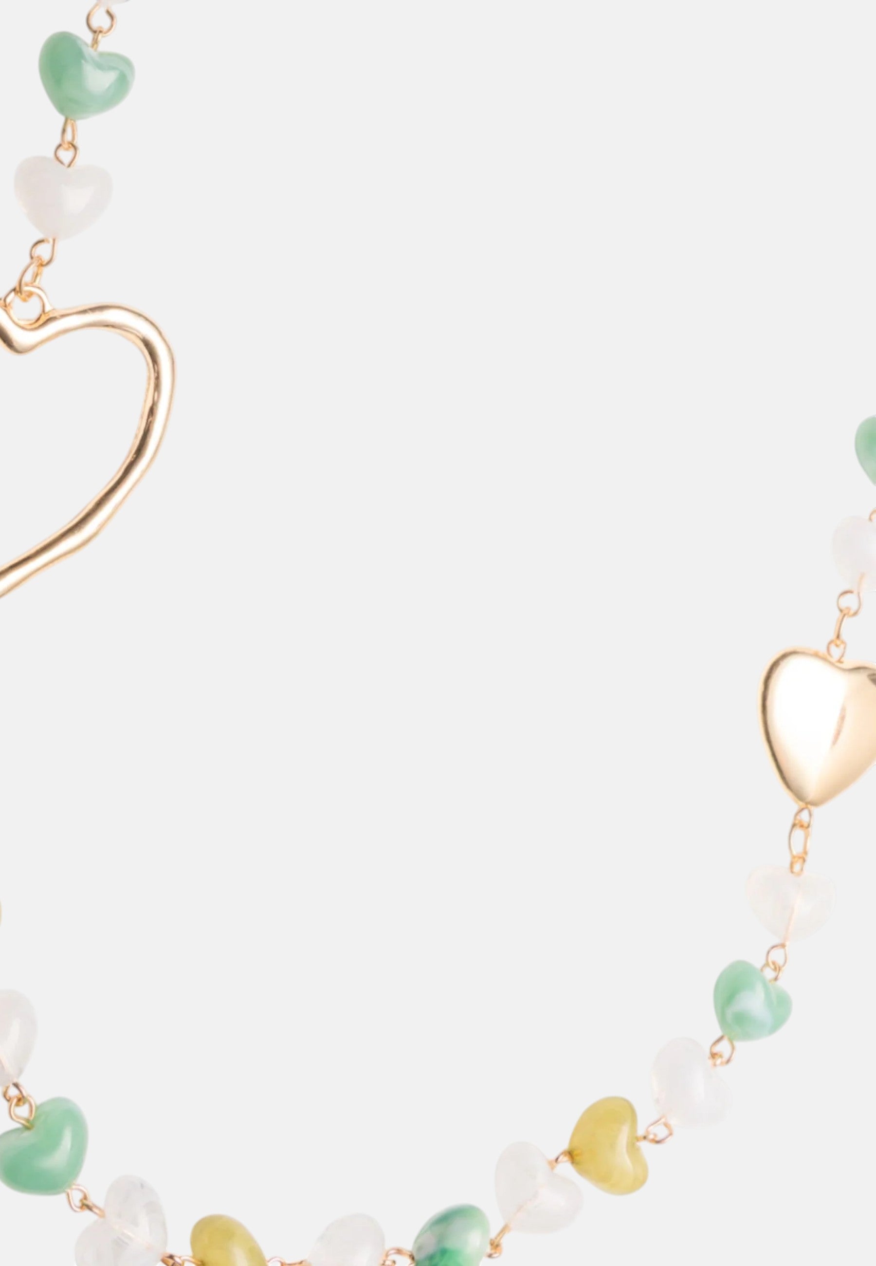 Collana lunga metallo pietre cuore acrilico multi verde Bianco/verde