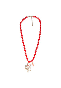 Collana lunga con sfere rosse in acrilico e pendente polipetto in metallo Rosso
