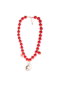 Collana lunga con sfere rosse in acrilico e pendente pesciolino in metallo Rosso