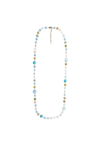 Collana lunga con pietre dure e vetro tono azzurro Blu