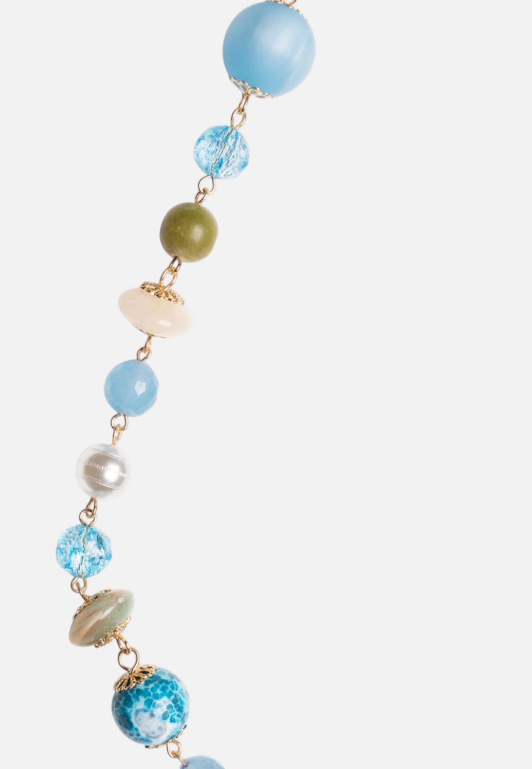 Collana lunga con pietre dure e vetro tono azzurro Blu
