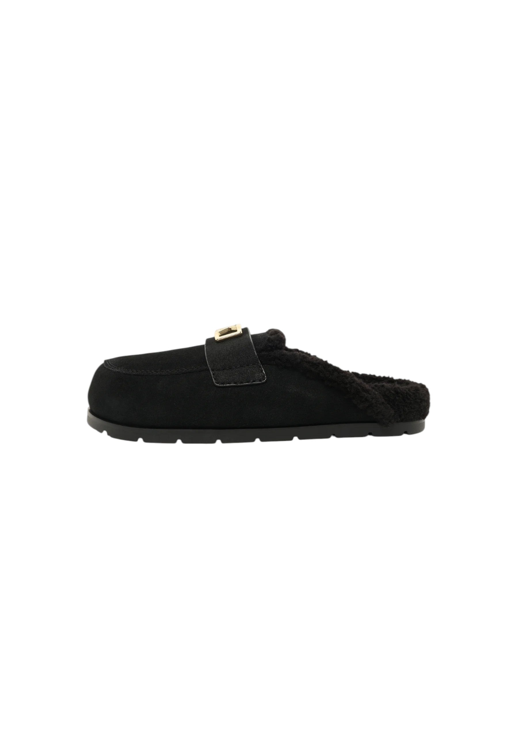 Sabot da Donna in pelle scamosciata con dettagli in stile orsetto Black/white