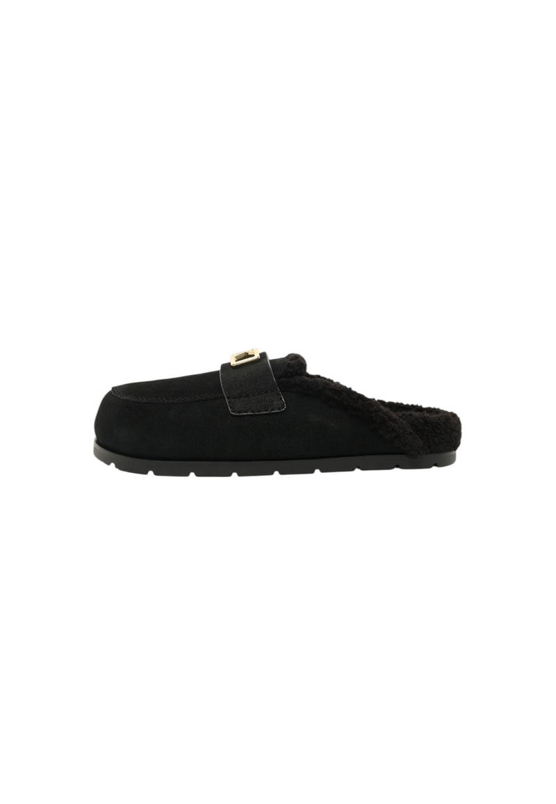 Sabot da Donna in pelle scamosciata con dettagli in stile orsetto Black/white