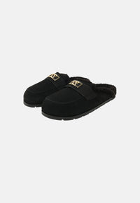 Sabot da Donna in pelle scamosciata con dettagli in stile orsetto Black/white