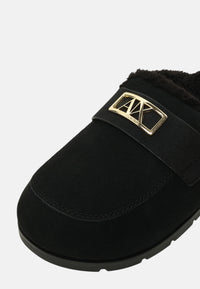 Sabot da Donna in pelle scamosciata con dettagli in stile orsetto Black/white