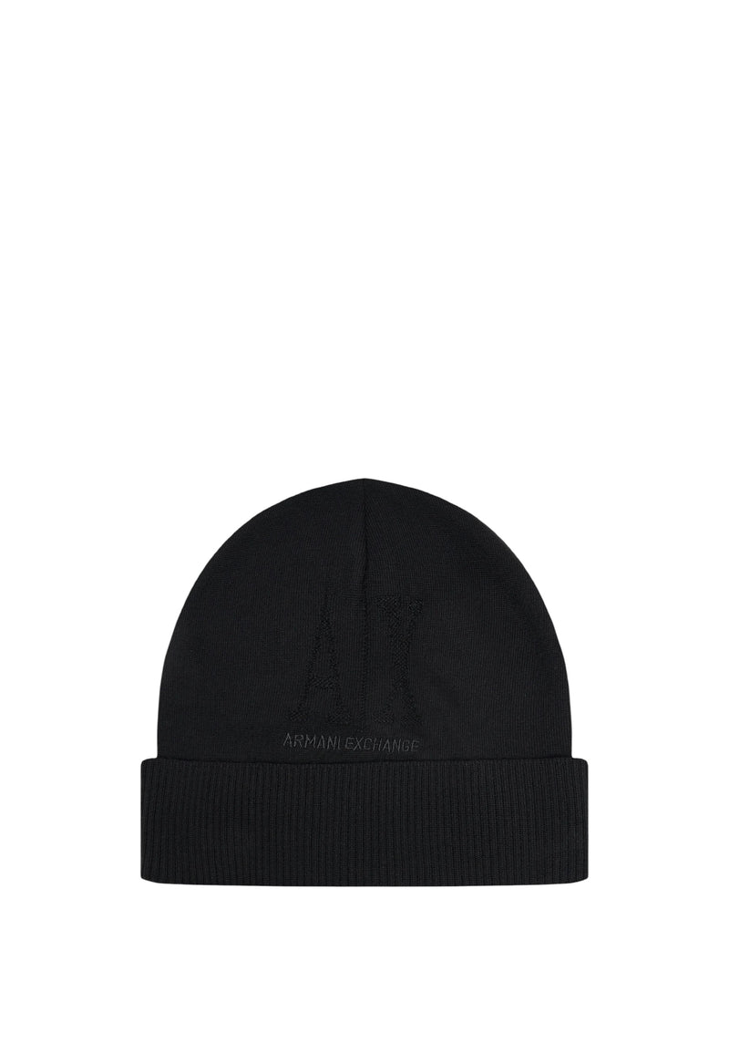 Berretto lavorato a maglia in lana vergine Armani Exchange Black