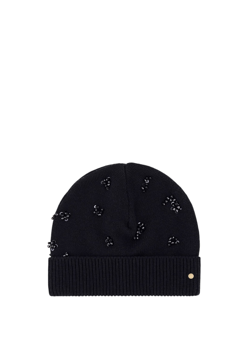 Berretto da Donna in viscosa con paillettes e risvolto Armani Ecxchange Black