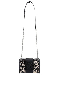 Mini borsa a tracolla/a spalla da donna con patta, forma trapezoidale e stampa zebrata. Black/script