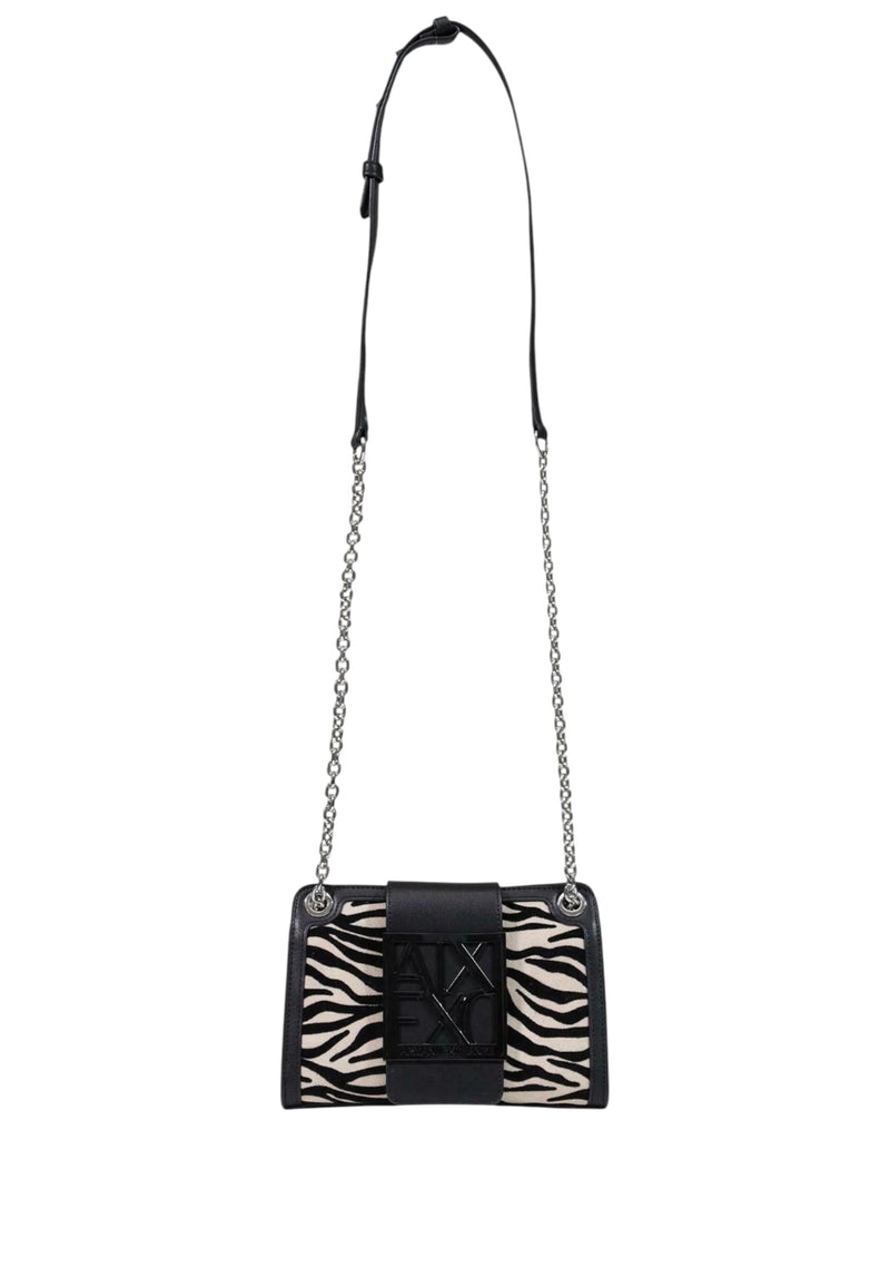 Mini borsa a tracolla/a spalla da donna con patta, forma trapezoidale e stampa zebrata. Black/script