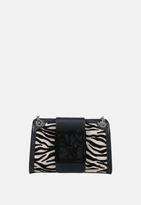 Mini borsa a tracolla/a spalla da donna con patta, forma trapezoidale e stampa zebrata. Black/script