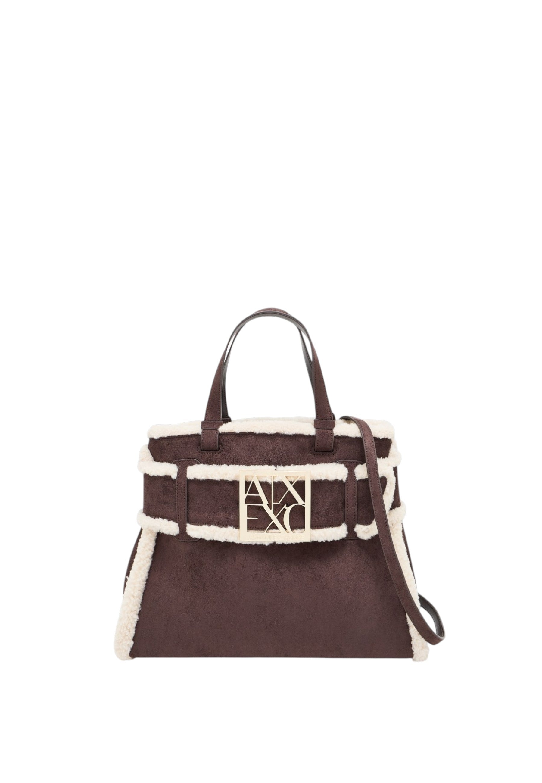 Borsa shopping scamosciata con profili effetto shearling Donna Armani Exchange Antagonist/script