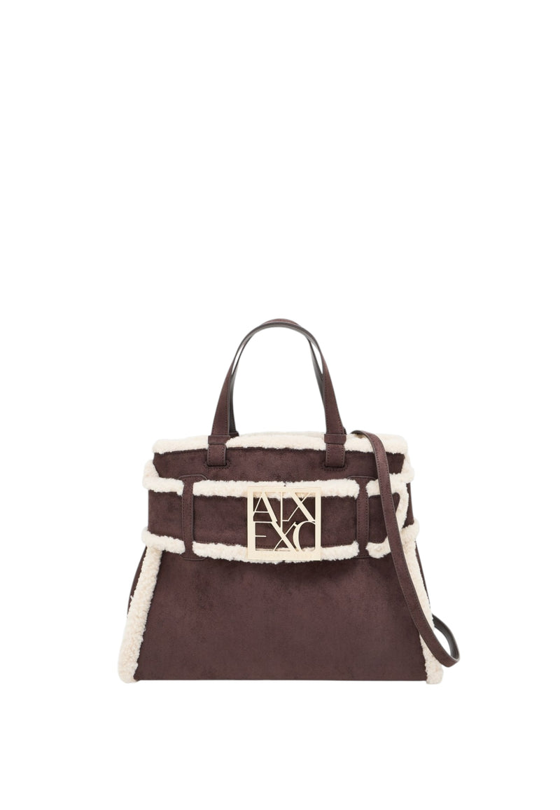 Borsa shopping scamosciata con profili effetto shearling Donna Armani Exchange Antagonist/script