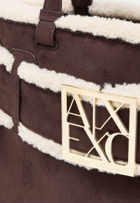 Borsa shopping scamosciata con profili effetto shearling Donna Armani Exchange Antagonist/script