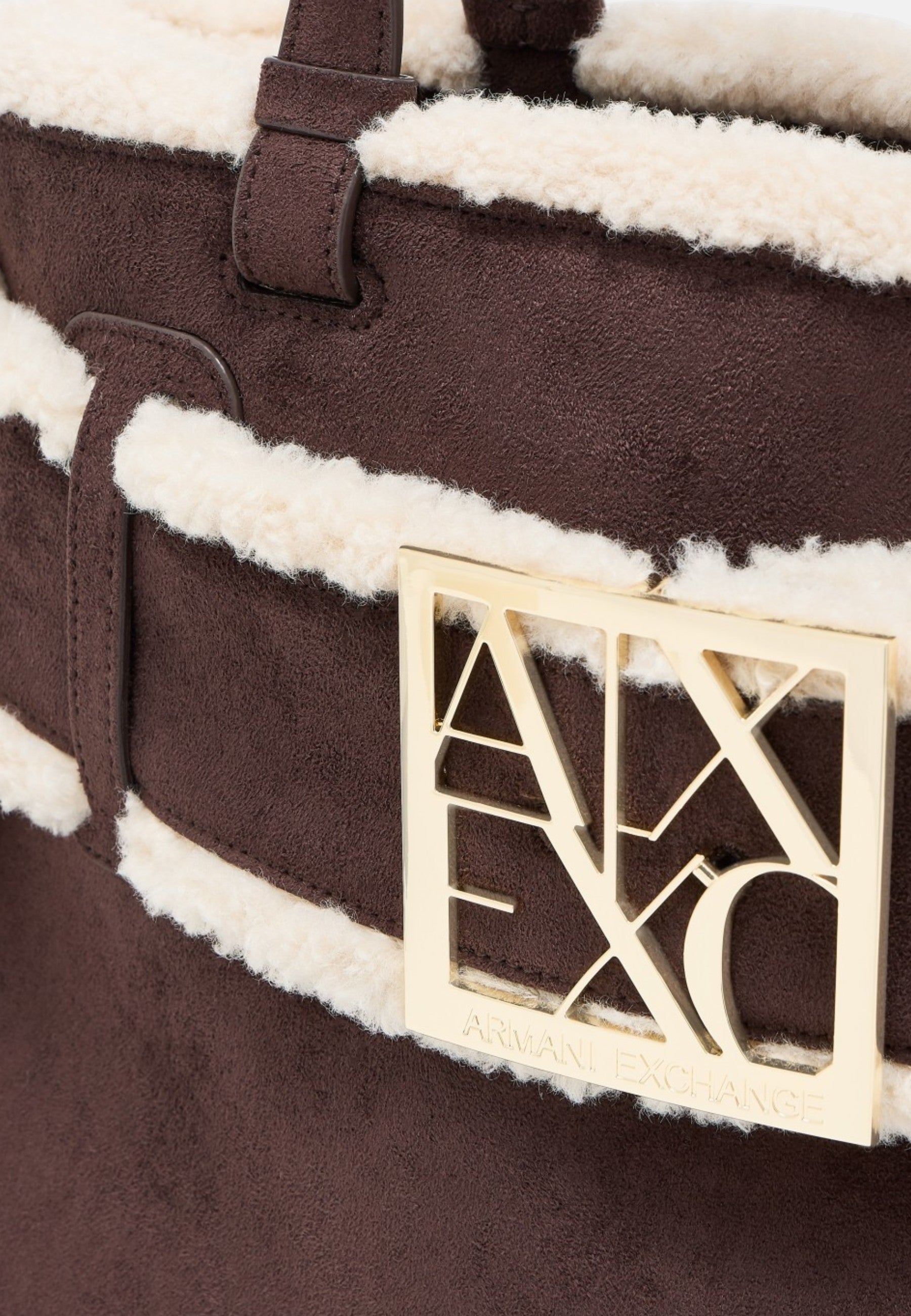 Borsa shopping scamosciata con profili effetto shearling Donna Armani Exchange Antagonist/script