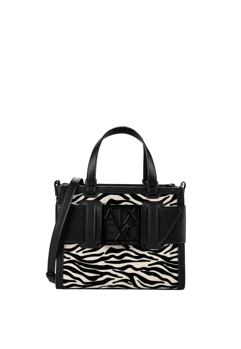 Borsa a Mano effetto Animalier Donna Armani Exchange Black/script