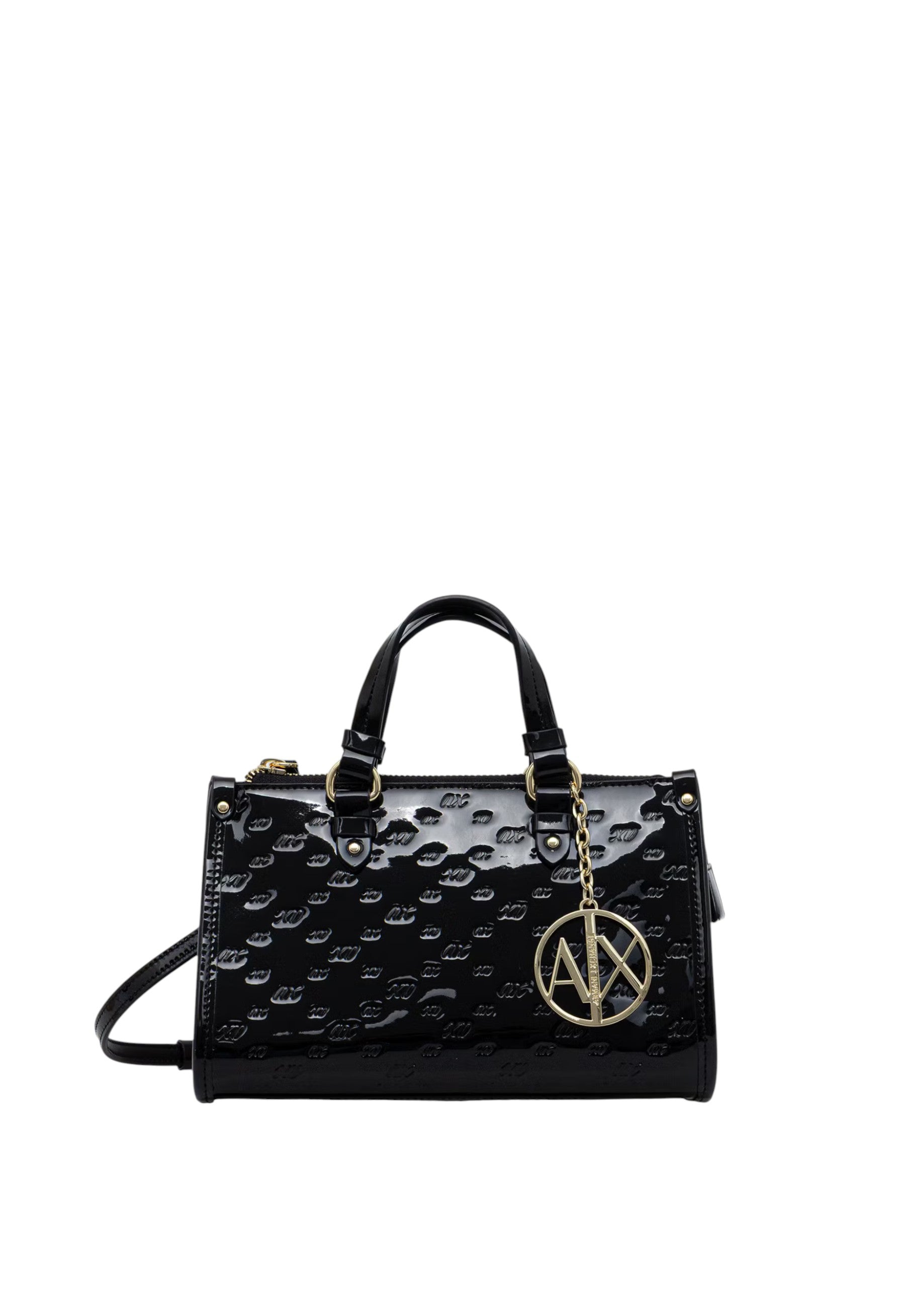 Armani Exchange Borsa a Mano in vernice con logo in rilievo Black
