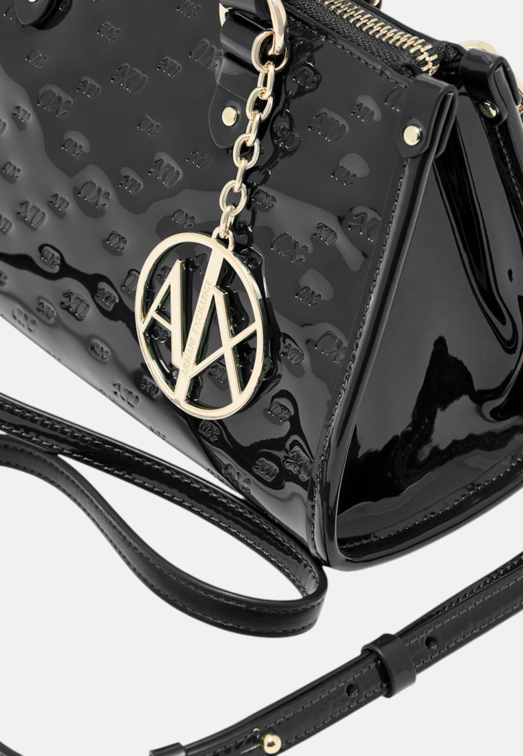 Armani Exchange Borsa a Mano in vernice con logo in rilievo Black