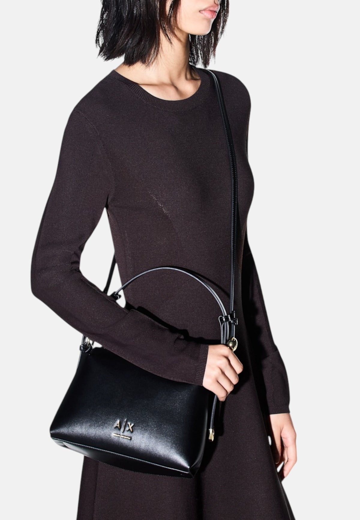 Borsa a spalla con tracolla regolabile e logo Donna Armani Exchange Black