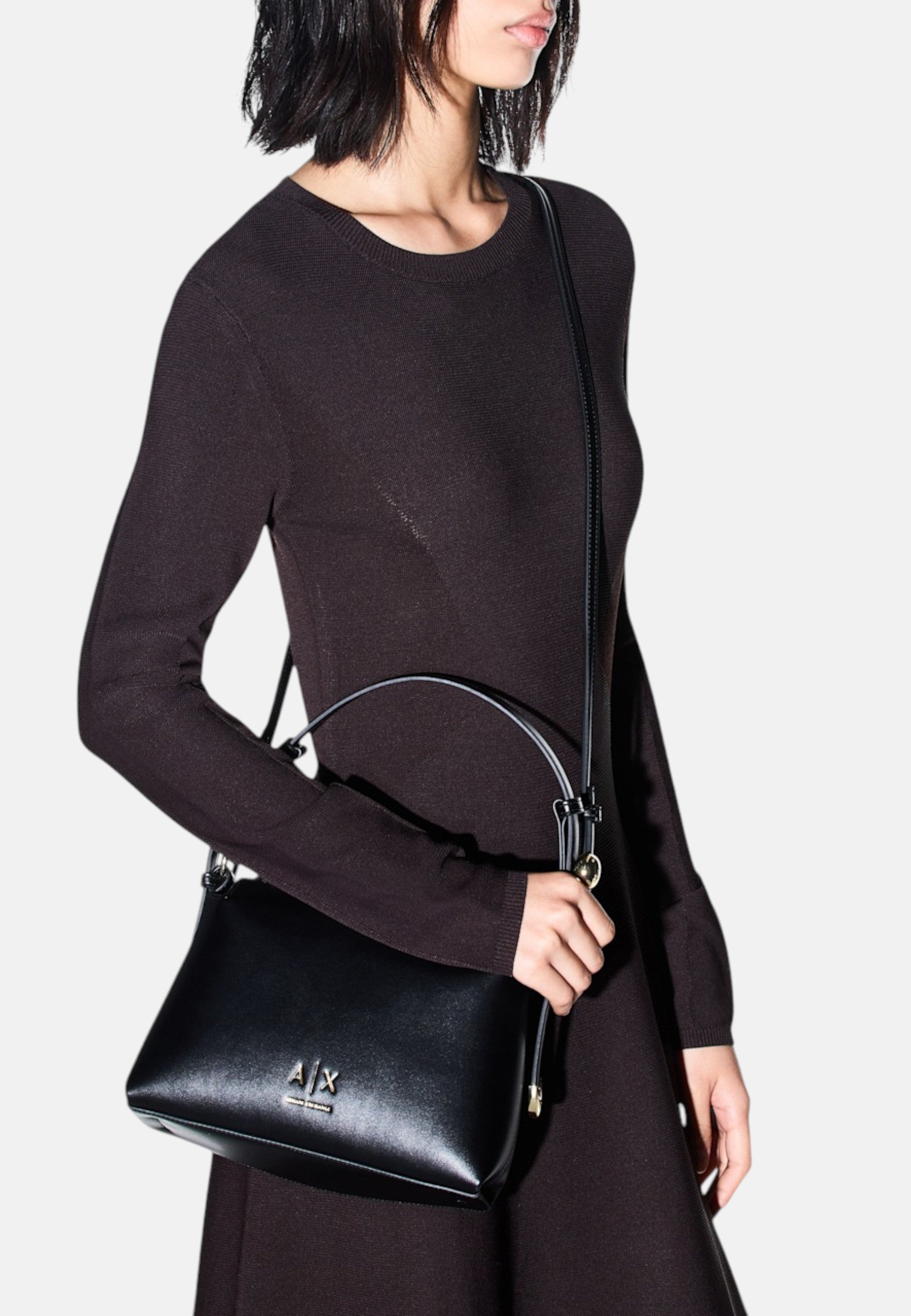 Borsa a spalla con tracolla regolabile e logo Donna Armani Exchange Black