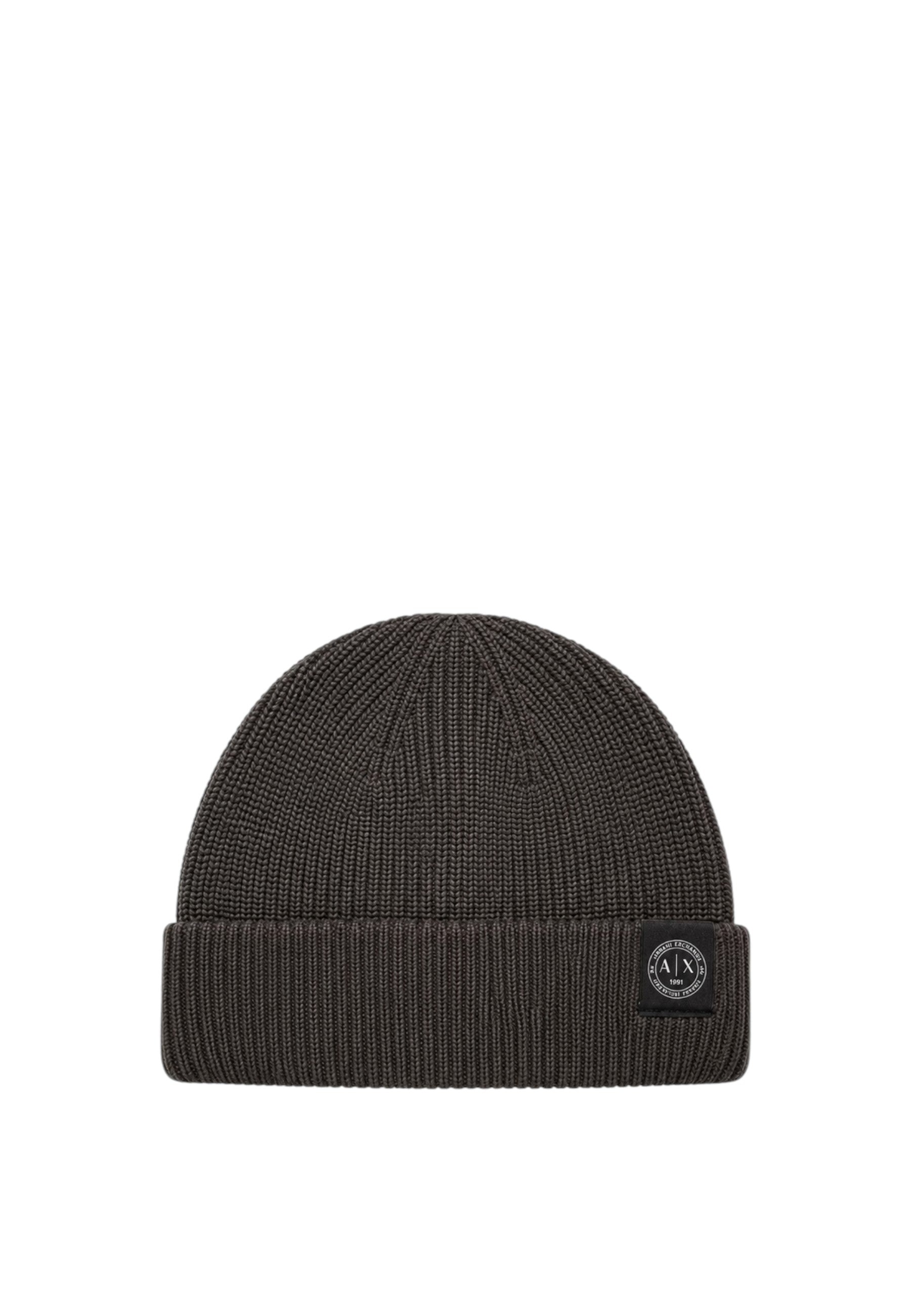 Berretto lavorato a maglia in misto lana vergine e cotone Armani Exchange Licorice
