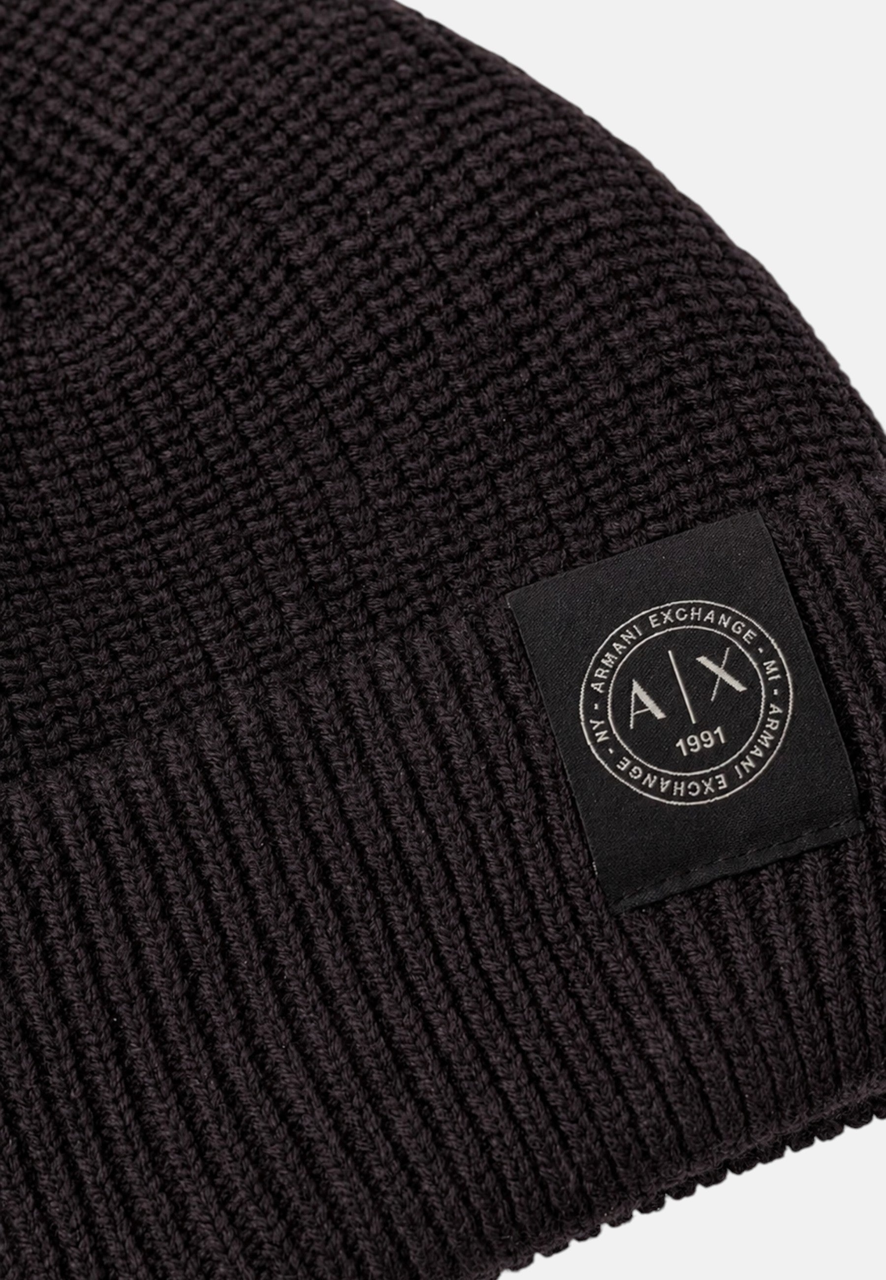 Berretto lavorato a maglia in misto lana vergine e cotone Armani Exchange Licorice