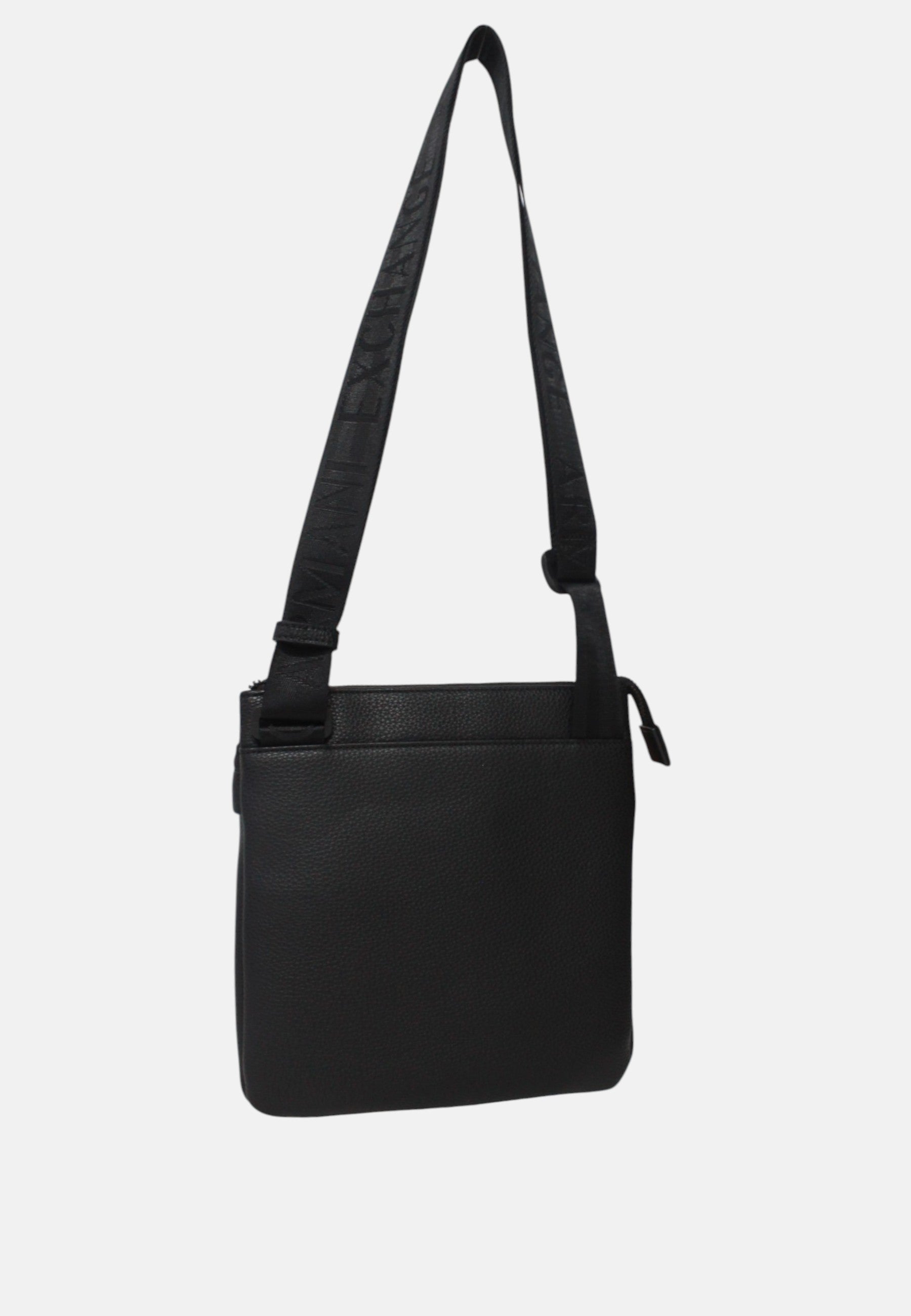 Borsello a tracolla piatta con banda a contrasto e zip Armani Exchange Black