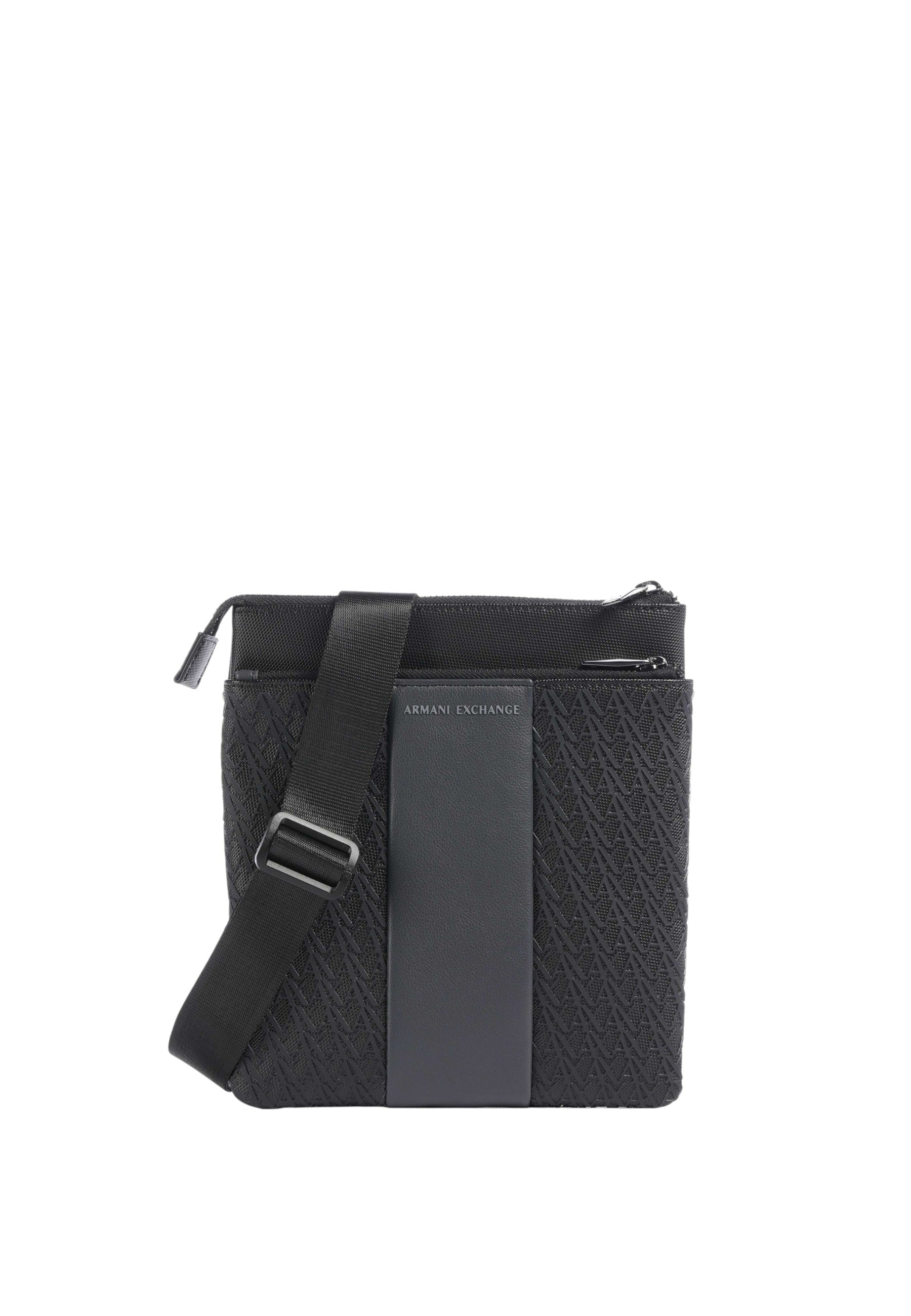 Borsello a tracolla piatta con banda a contrasto e zip Armani Exchange Black/forged Iron