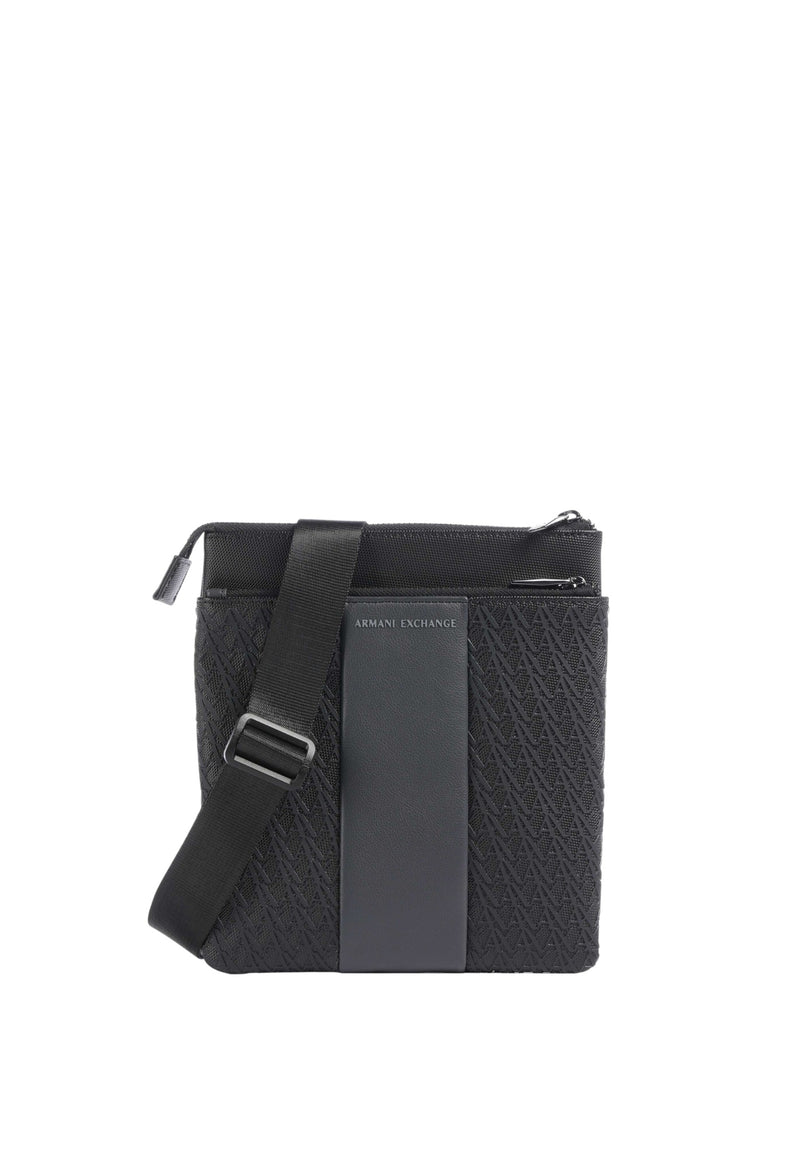 Borsello a tracolla piatta con banda a contrasto e zip Armani Exchange Black/forged Iron