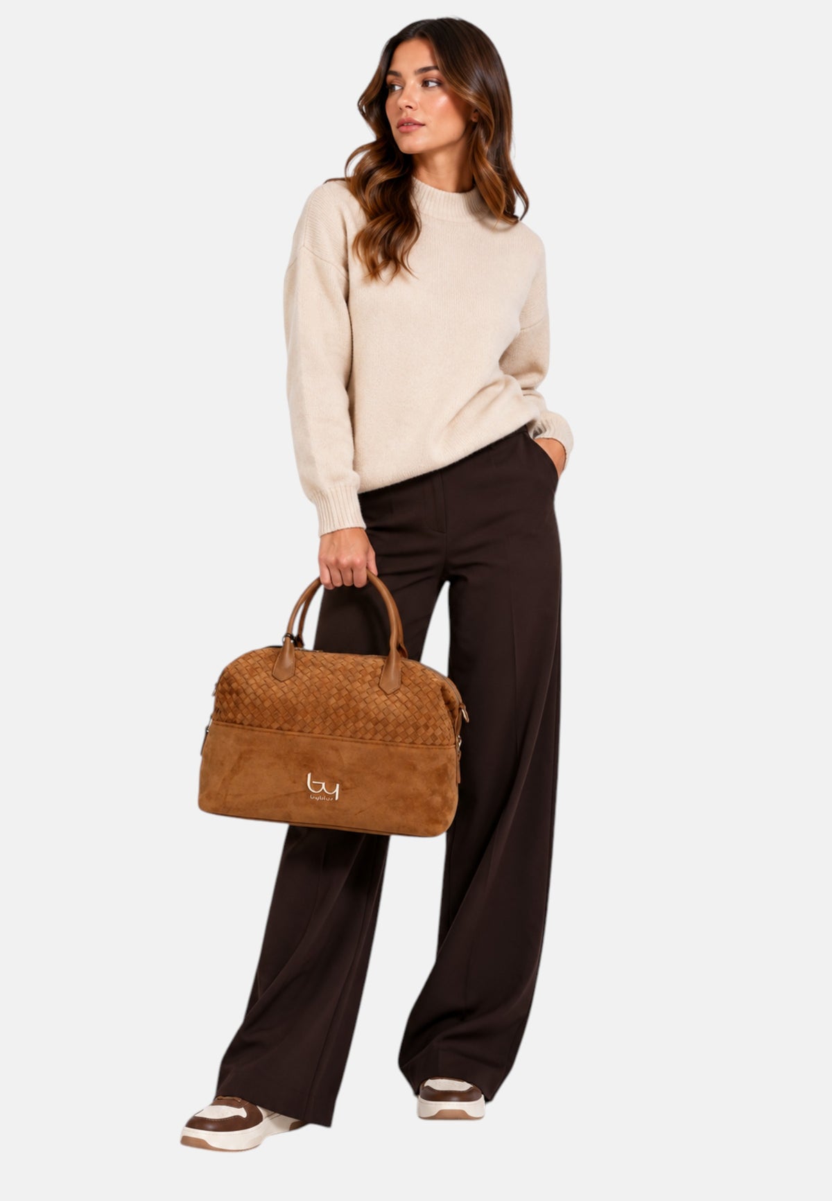 Borsa a Tracolla in Tessuto Scamosciato Byblos Camel