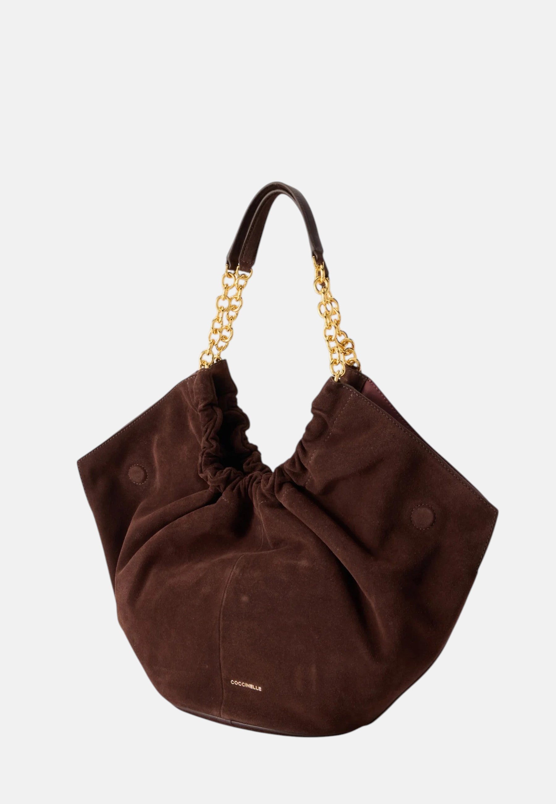 Coccinelle Borsa da donna in pelle scamosciata con logo in rilievo. Brunette