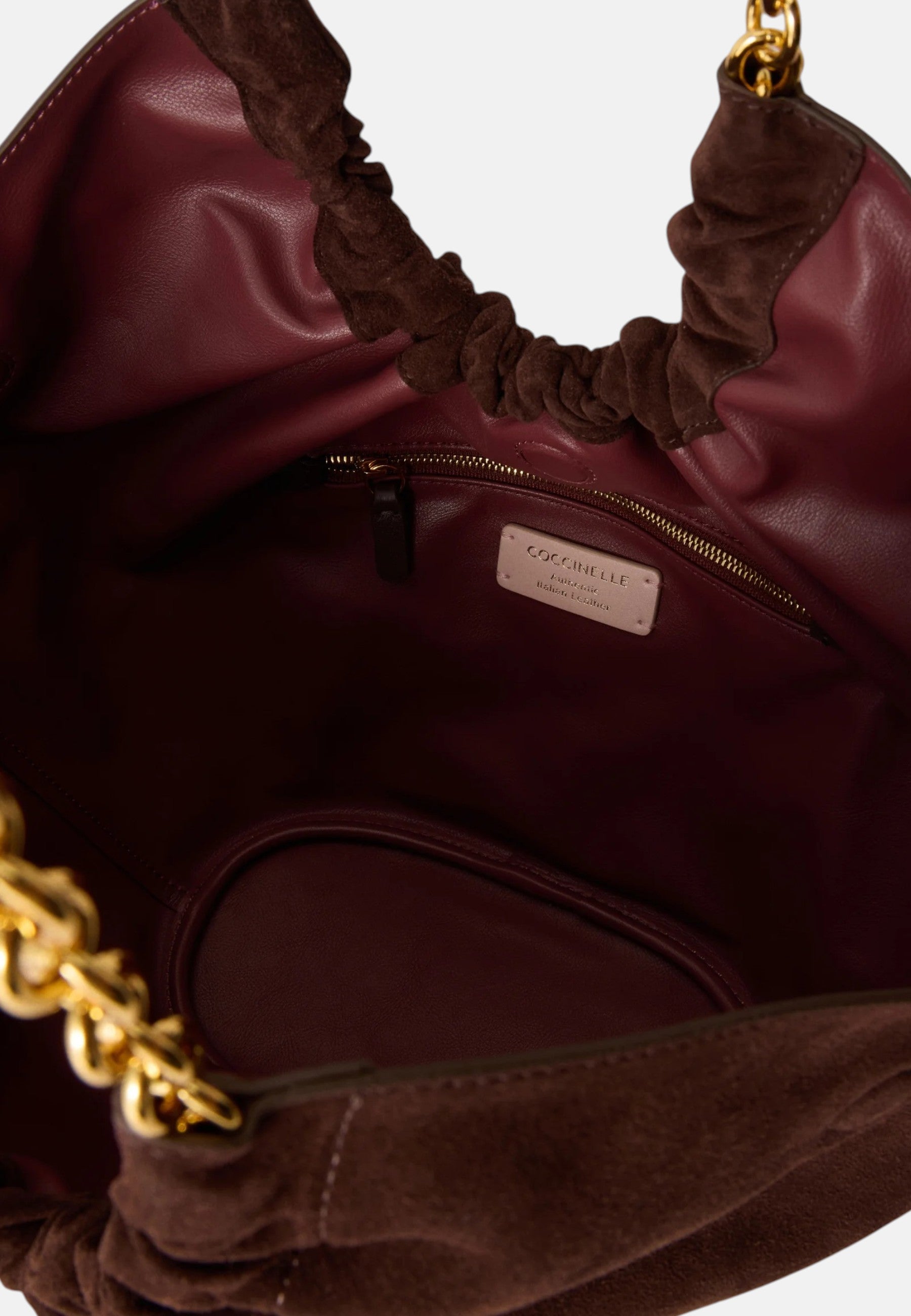 Coccinelle Borsa da donna in pelle scamosciata con logo in rilievo. Brunette