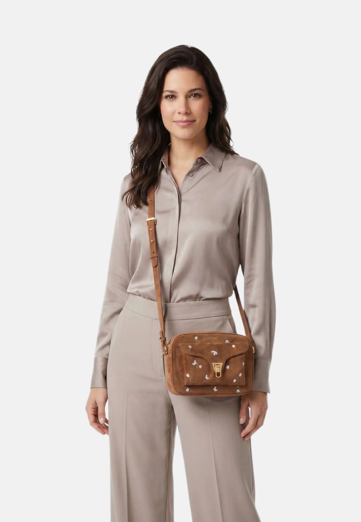 Borsa a tracolla in pelle ruvida cognac Coccinelle Cognac
