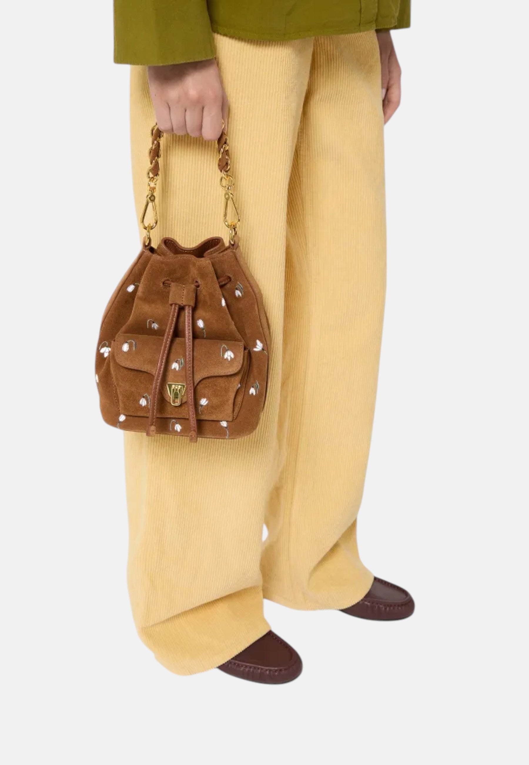 Borsa a secchiello Beat in pelle bovina granulata Coccinelle Cognac