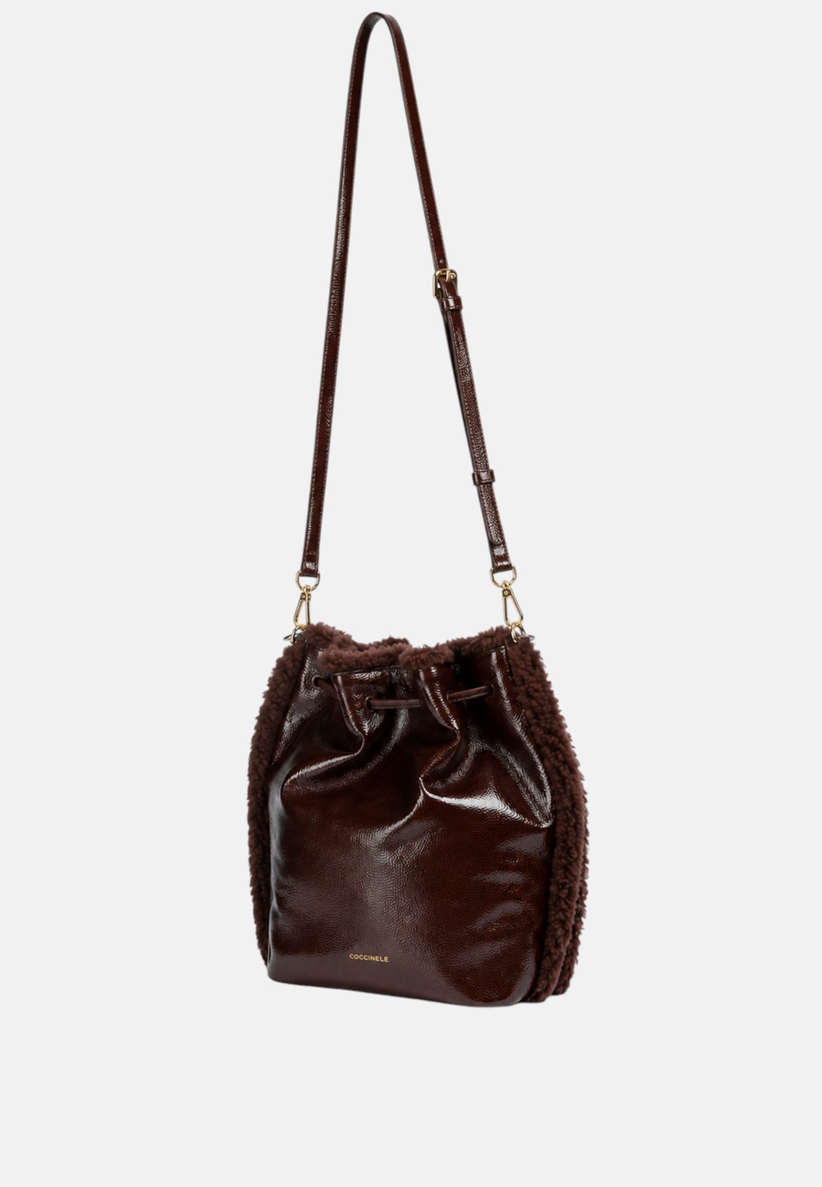 Borsa a secchiello Beat in pelle bovina granulata, pettirosso in pelliccia sintetica Berry