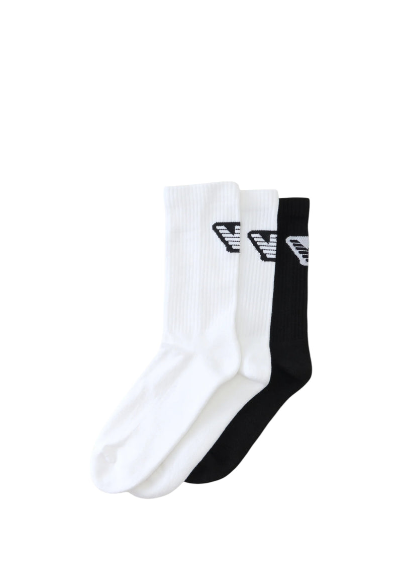 Set di 3 paia di calzini da uomo in jacquard resistenti, lunghezza a metà polpaccio EMPORIO ARMANI Black/white/white