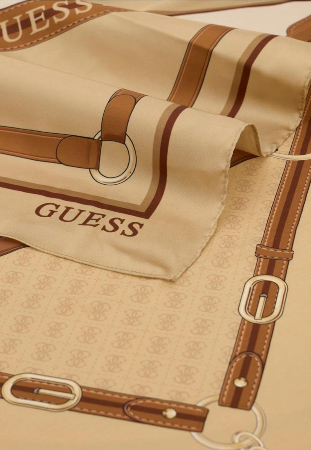 Foulard Guess beige con stampa catene Donna Black Multi
