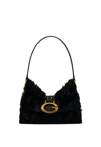 Borsa a spalla Camden Mini in pelliccia sintetica Donna Guess Black