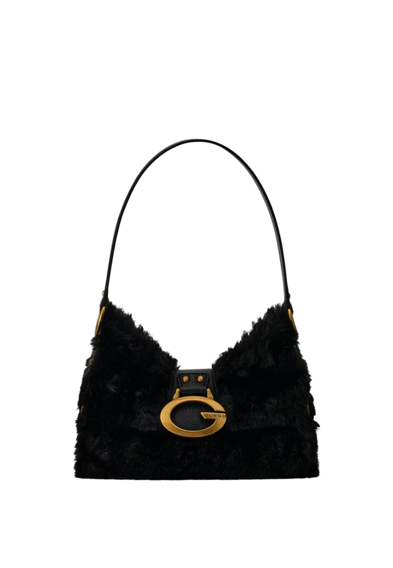 Borsa a spalla Camden Mini in pelliccia sintetica Donna Guess Black