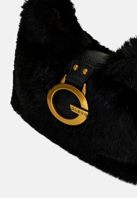 Borsa a spalla Camden Mini in pelliccia sintetica Donna Guess Black