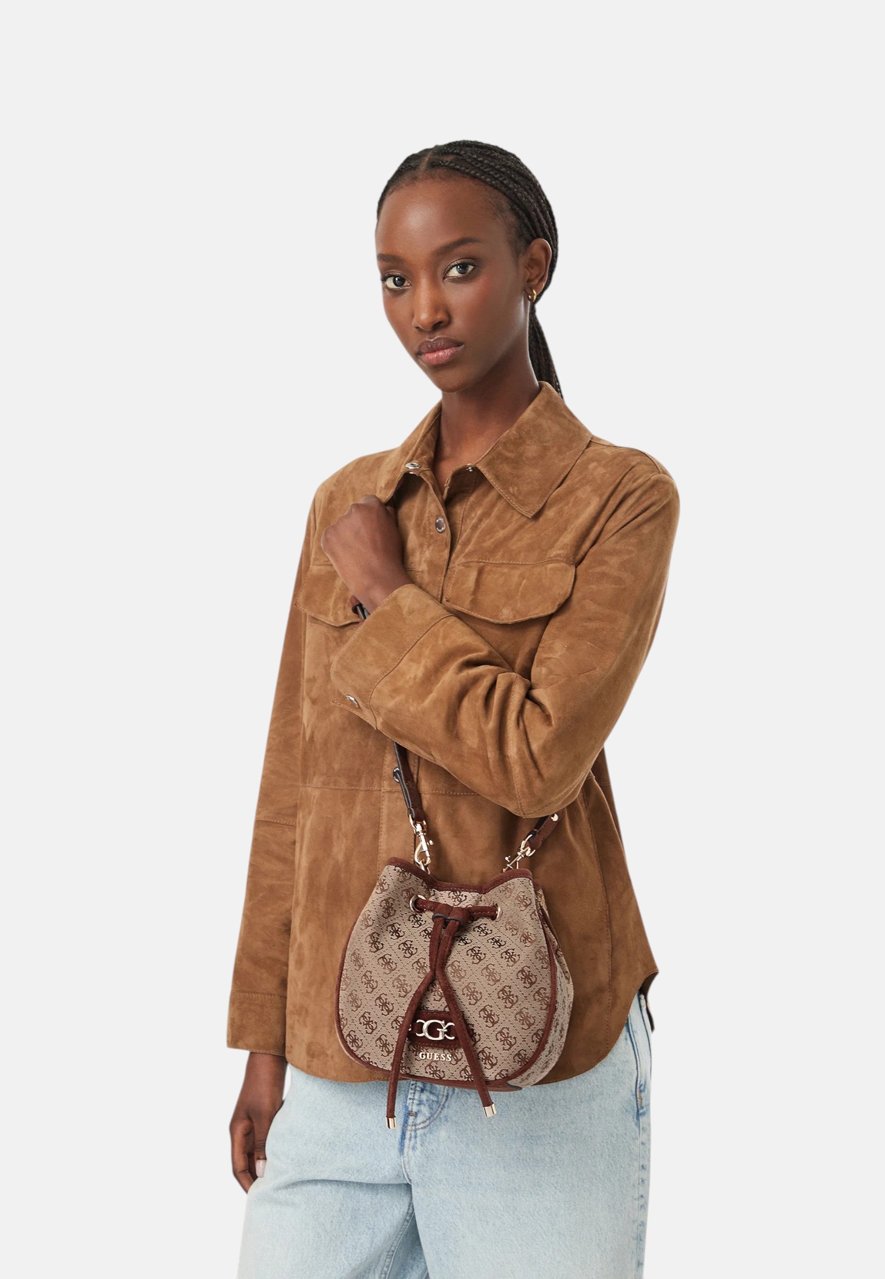 Borsa a Secchiello da Donna Guess Latte Logo/brown