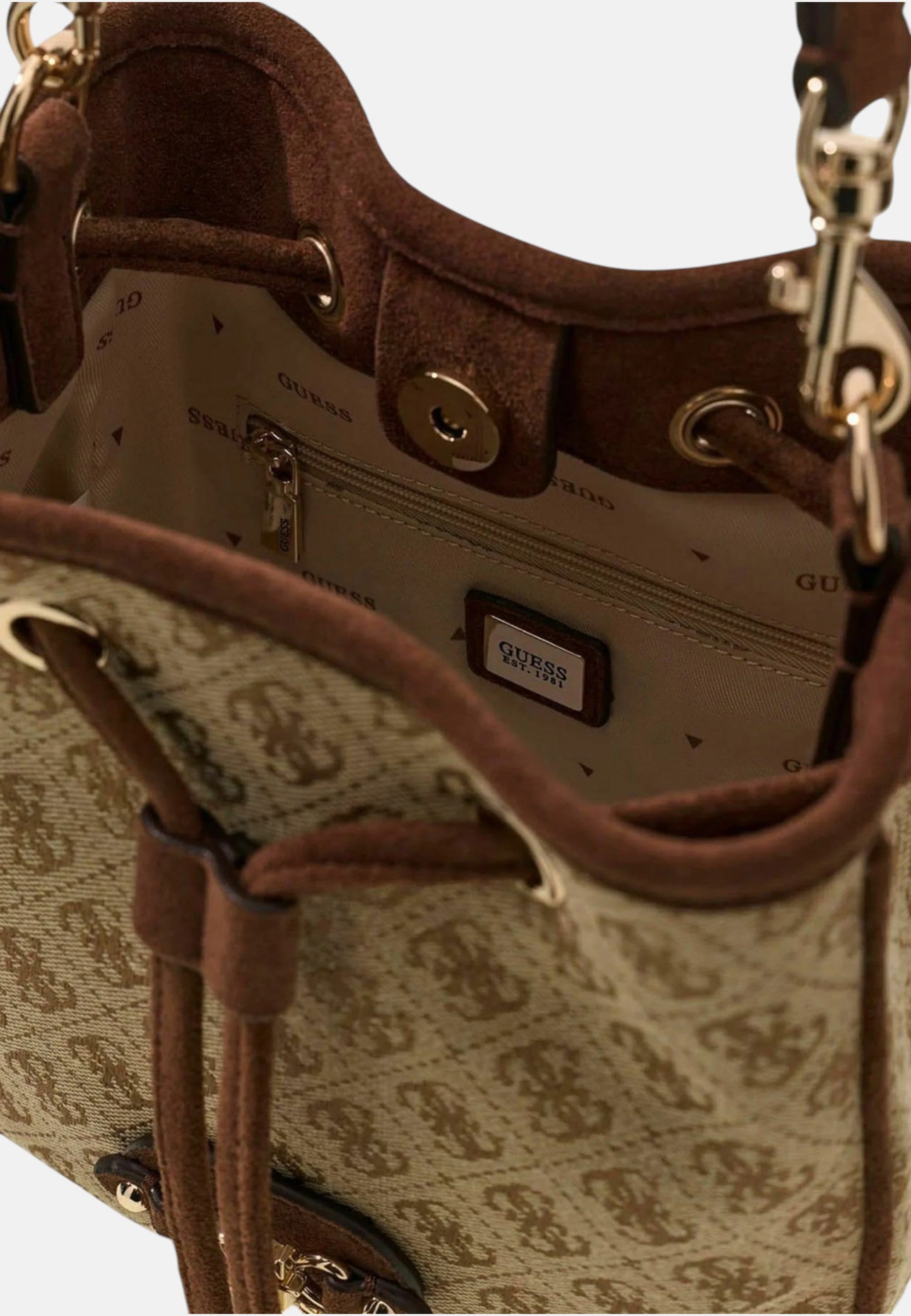 Borsa a Secchiello da Donna Guess Latte Logo/brown