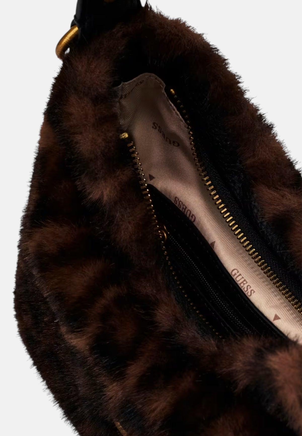 Borsa a spalla Camden Mini in pelliccia sintetica Donna Guess Leopard