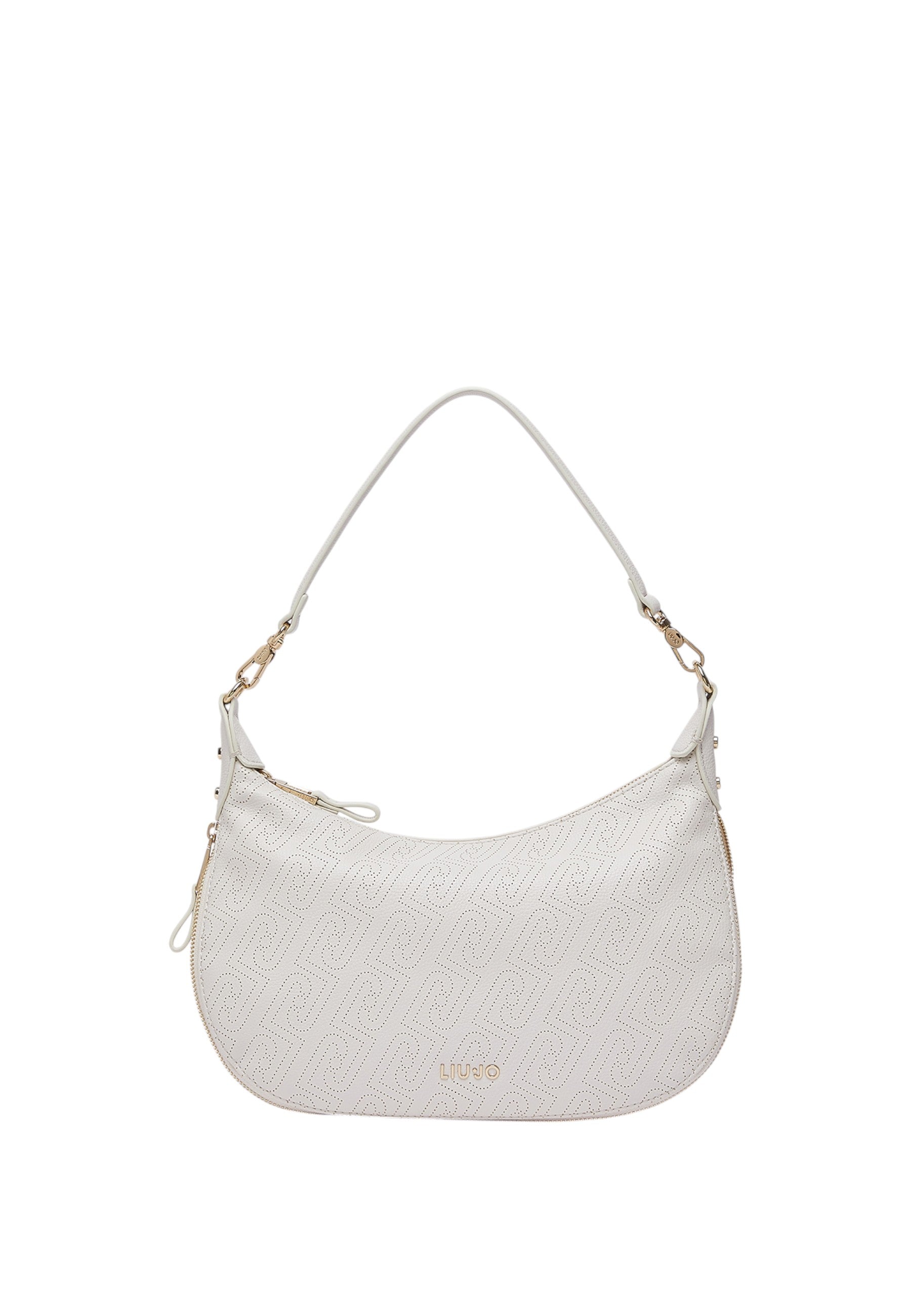 Borsa hobo media con logo monogram Cream